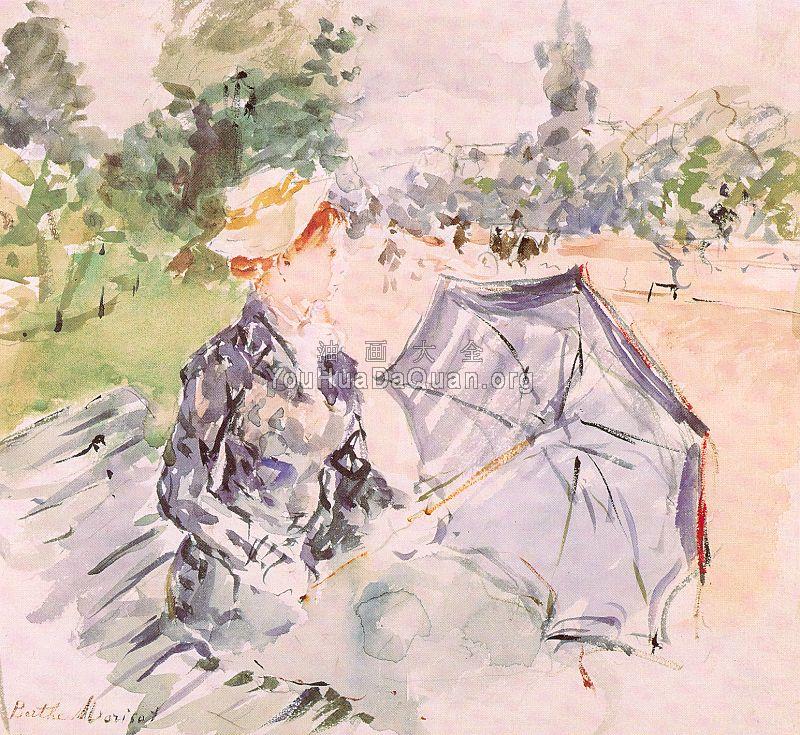 Lady with a Parasol Sitting in a Park - 贝尔特·摩里索特